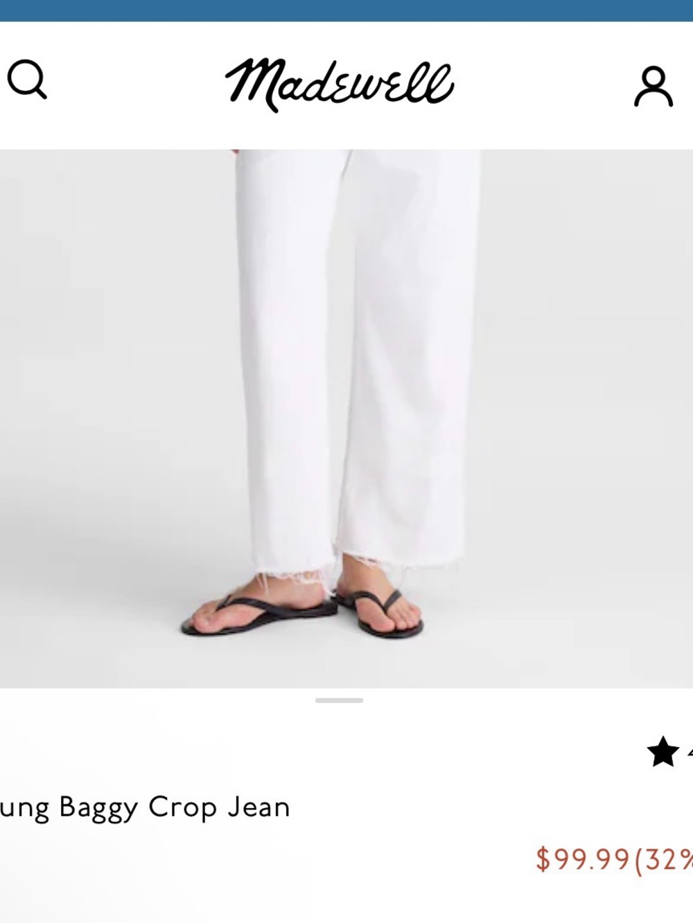 NWT Madewell White Women’s Low-Slung Baggy Crop Jeans retail $148
